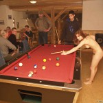 At a holiday home and in a bar with some friends