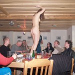 At a holiday home and in a bar with some friends