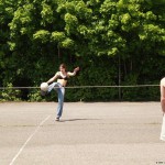 Playing ball at a sports field