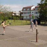 Playing ball at a sports field