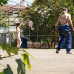 Playing ball at a sports field