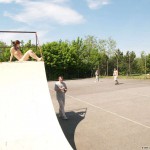 Playing ball at a sports field