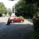 On the bus and on a playground