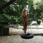 On the bus and on a playground