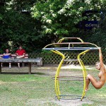 On the bus and on a playground