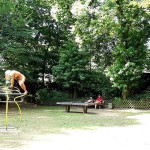 On the bus and on a playground