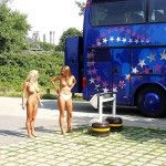 On the bus and on a playground