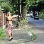 Stripping while walking on a street