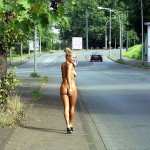 Stripping while walking on a street