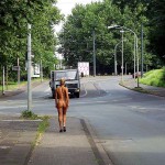 Stripping while walking on a street