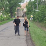 In front of and inside a car repair