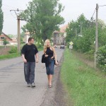 In front of and inside a car repair