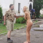 In front of and inside a car repair