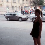 On a street right next to the stadion