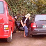 A parking lot next to a main road