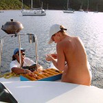 In a harbor on a catamaran