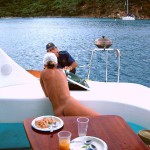 In a harbor on a catamaran