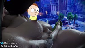 Charlotte having fun with pickle Rick